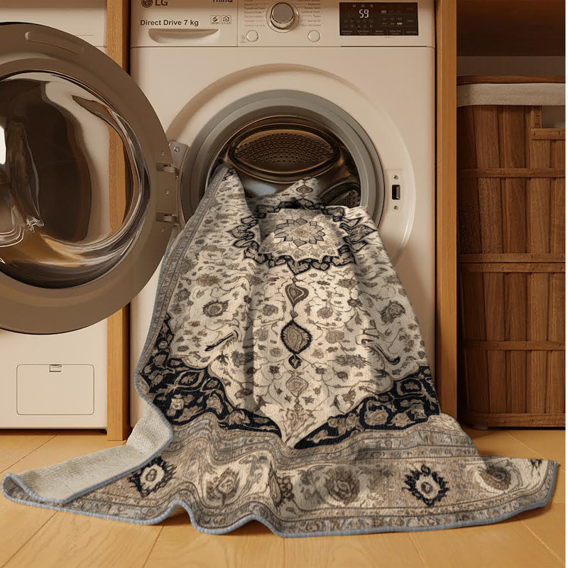 Tapis persan gris lavable à la machine, Carré 4 pi