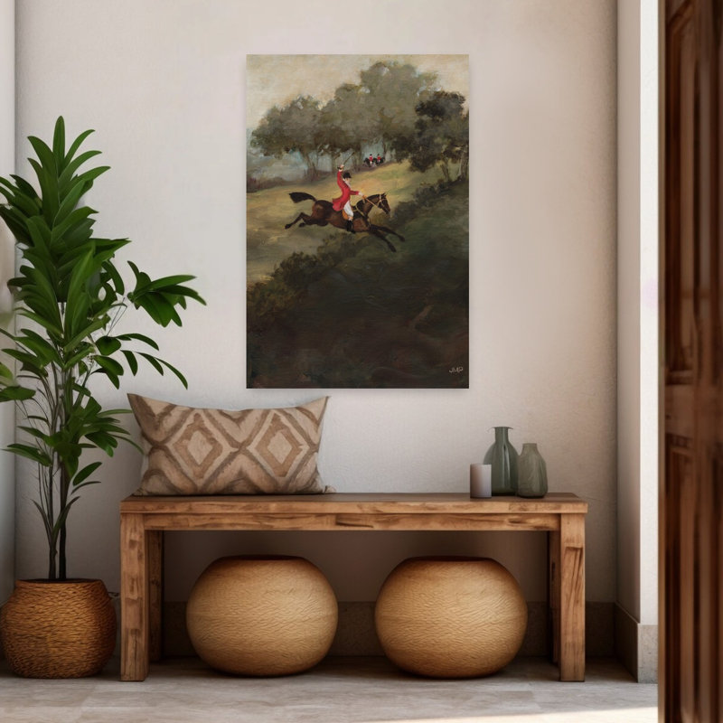 «On the Hunt», reproduction d'art mural abstrait paysage contemporain de cheval, 48" H x 32" W