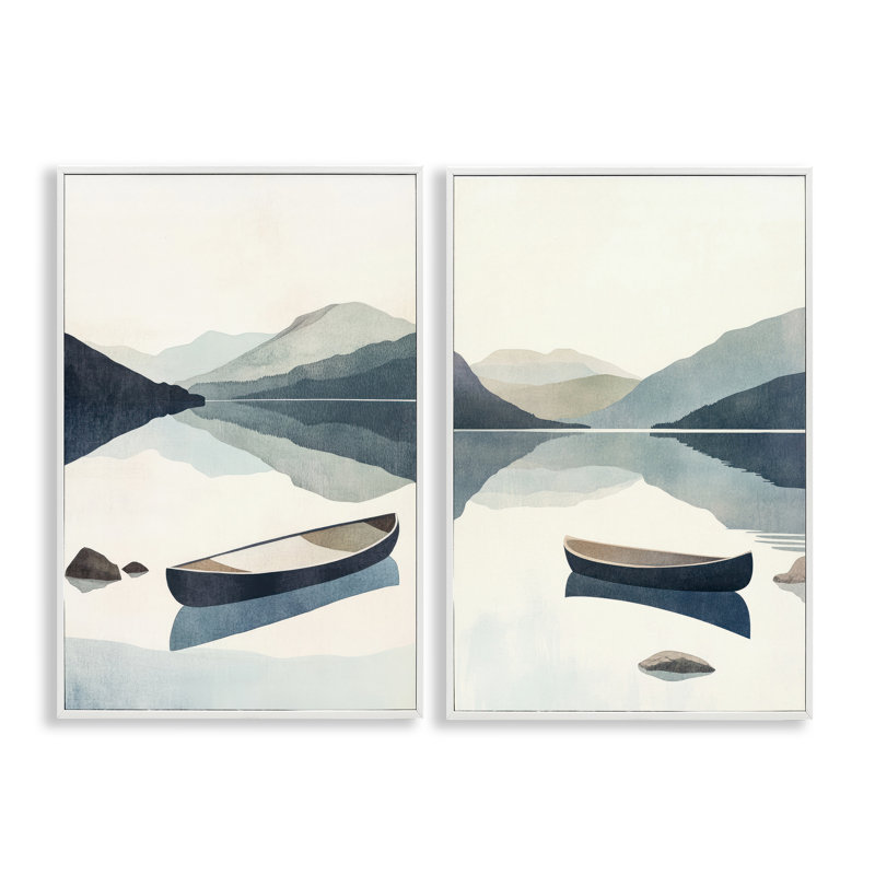 Ensemble de giclée encadrée 2 pièces Silent Mountain Shore, design par Mona Grace, H 24 po x l 32 po