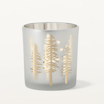  Dureen 3" Evergreen Conifer Frosted Silver Glass Hurricane