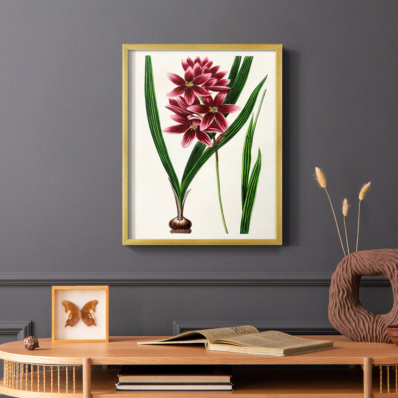 Reproduction encadrée de floral antique V - encadré en bois massif, H 20 po x l 16 po