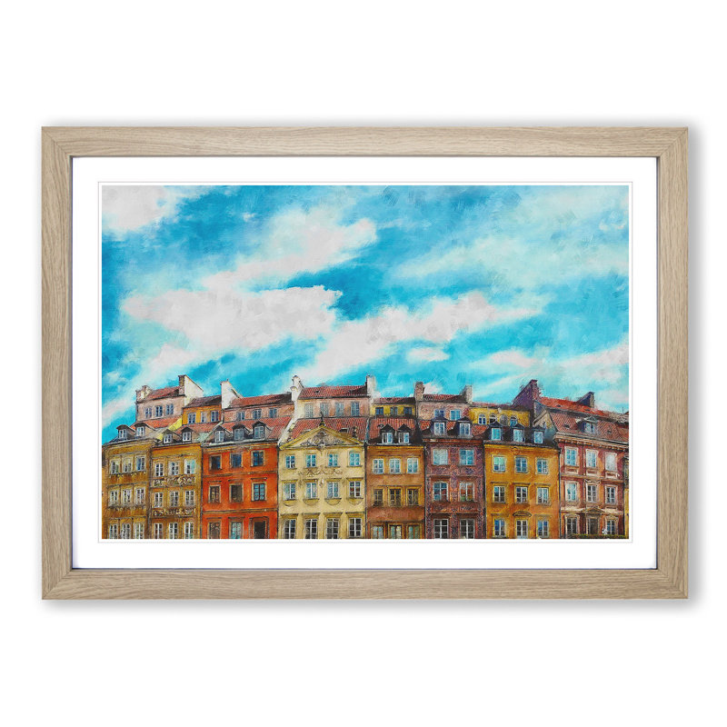 Warsaw Old Town in Poland - Picture Frame Painting Print, Oak Framed, 62cm H x 87cm W x 2cm D
