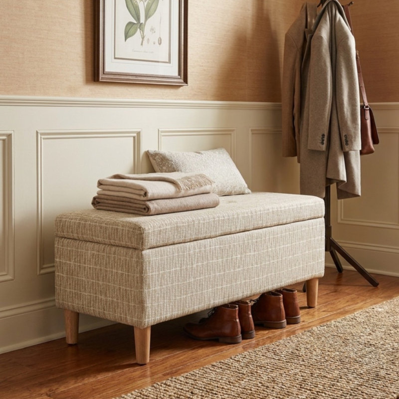 Besart Upholstered Storage Bench, Tan Geometric