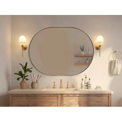Kaitlee Modern Capsule Bathroom Vanity Wall Mirror | Stainless Steel Frame