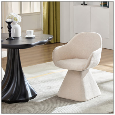 Fauteuil d'appoint pivotant à 180 °, fauteuil rembourré tonneau avec base en bois massif, fauteuil en velours beige moderne pour salon, chambre à coucher, bureau, meuble-lavabo