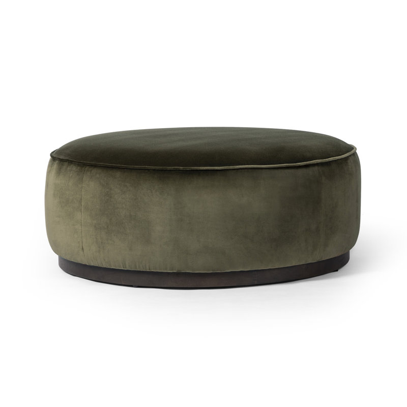 Sinclair Large Round Ottoman, Surrey Olive Cotton Blend