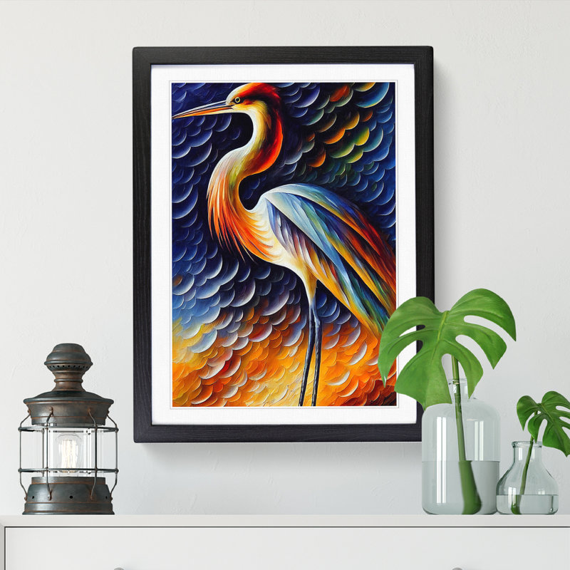 Sipple Heron Painted Vol.3 - Picture Frame Print, Black, 34cm H x 25cm W x 2cm D