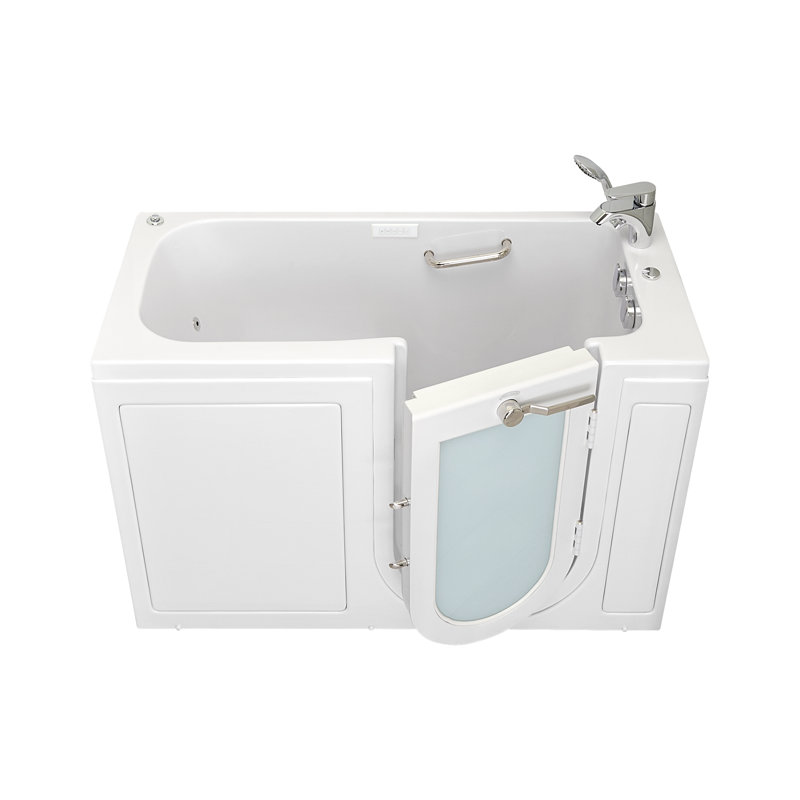 Ella Lounger 27"x60" Acrylic Hydro Massage Walk-In Bathtub with Right Outward Swing Door, 2 Piece Fast Fill Faucet, 2" Dual Drain