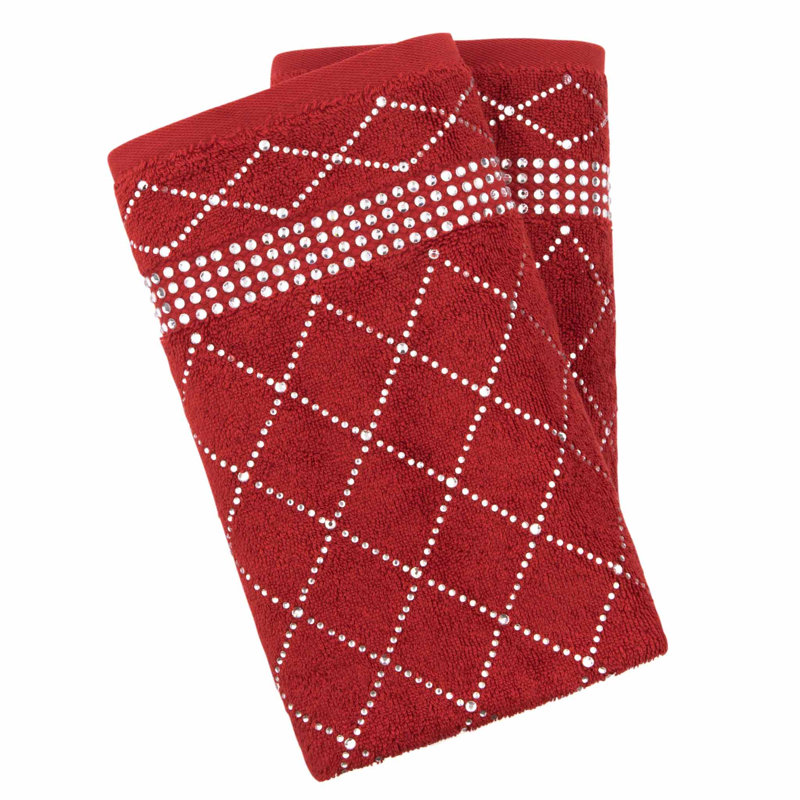 Sparkles Home Atlas Rhinestone Hand Towel Durable Cotton Terry | Glass Rhinestones | Washable, Red