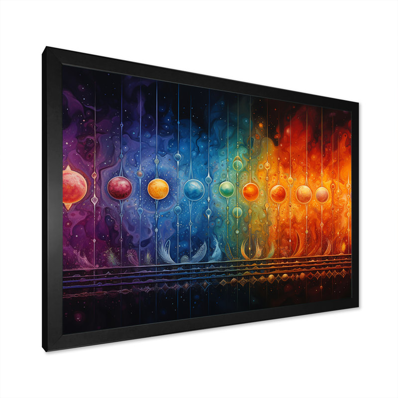 «Hindu Chakras Radiant Rainbow I», reproduction sur toile, Cadre simple noir, H 16 po x l 32 po x P 1 po
