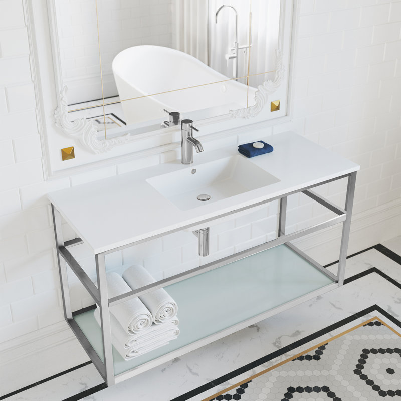 Meuble-lavabo simple 48 po avec tablette ouverte Pierre, Chrome