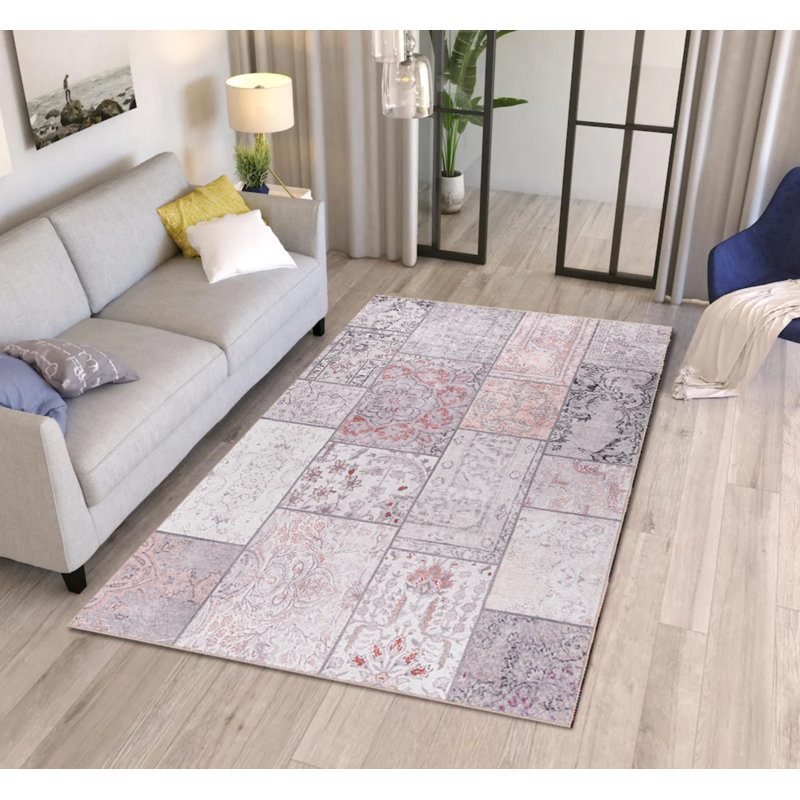 Tapis décoratif gris en patchwork gris, Rectangle 7 pi 7 po x 10 pi 10 po