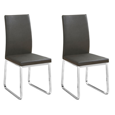 Sherry Dining Chair Set Of 2, Faux Leather, Modern Sled Legs, Metal