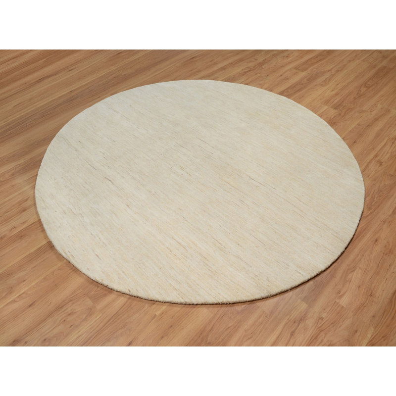 7'9"x7'9" Bone White Pure Wool Modern Plain Design Hand Knotted Round Rug BB4C2CC1ABE745EEA7FA6F35239B12E2