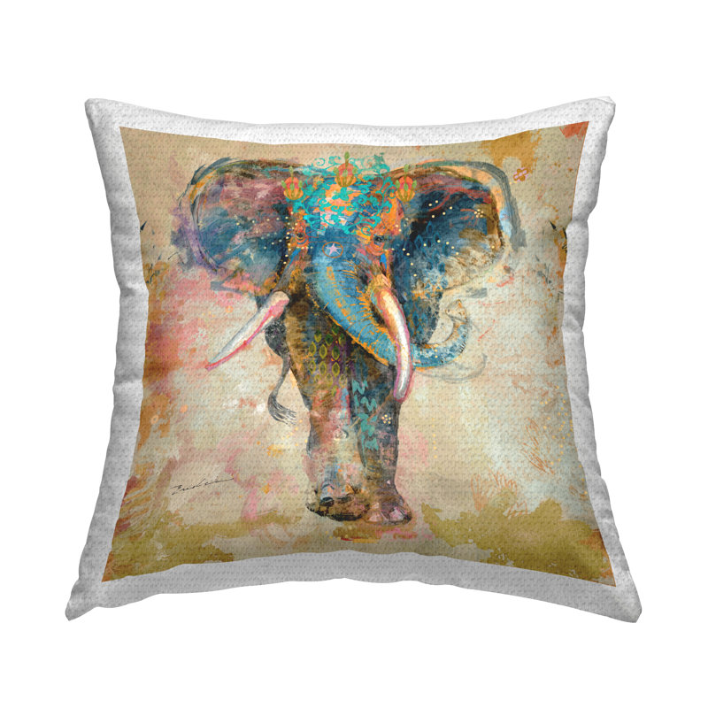 Coussin d'extérieur imprimé à motif d'éléphants à motif moderne par Evelia Designs