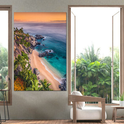  Art mural côtier, art mural palmier de plage, art mural sur toile Tropical Sunset Beach pour le salon, œuvre côtière moderne encadrée prête à être accrochée, 12 po x 16 po