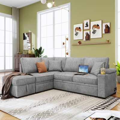 Cassan 84.5" Wide Left Hand Facing Sleeper Sofa and Chaise with Ottoman by Latitude Run