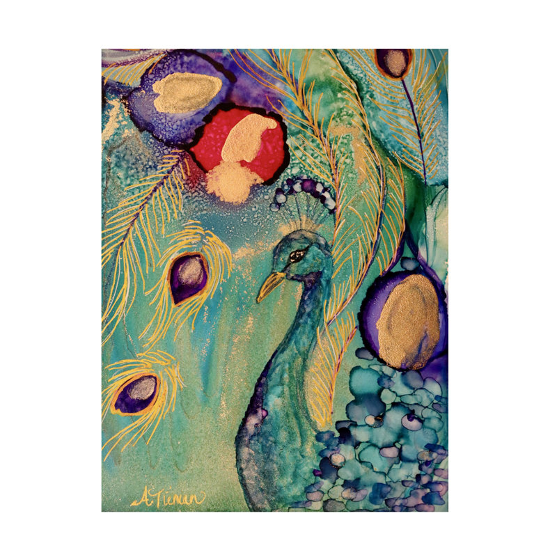 Art mural sur toile tendue - Amy Tieman «Jade Peacock», art mural pour le salon, la chambre à coucher ou le bureau - 35 x 47
