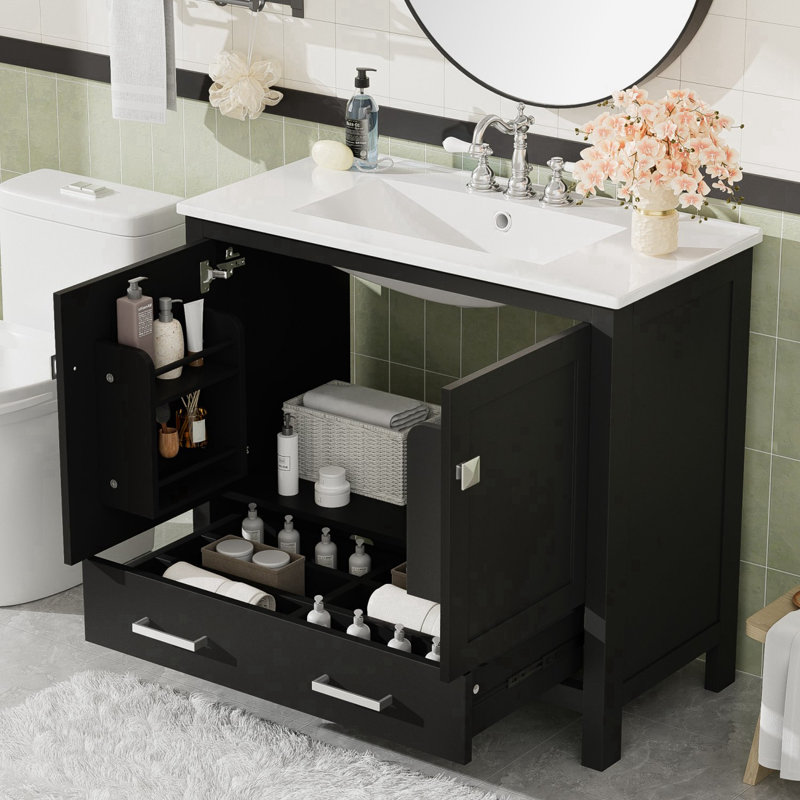 36"Freestanding Bathroom Vanity with Ceramic Sink, Black