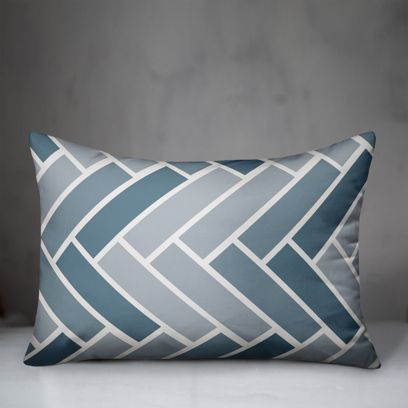 Blue and White Abstract Rectangular Indoor/Outdoor Pillow