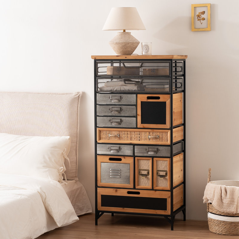44 Inch Tall Multi-Drawer Vintage Cabinet, Industrial Style Metal Cabinet