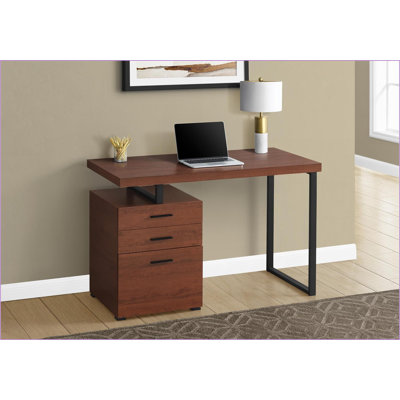 Bureaux, bureau d'ordinateur moderne de L 48 po avec configuration réversible Tiroirs de rangement, stratifié brun cerise & amp; Métal noir | Cerise | Panneau de particules