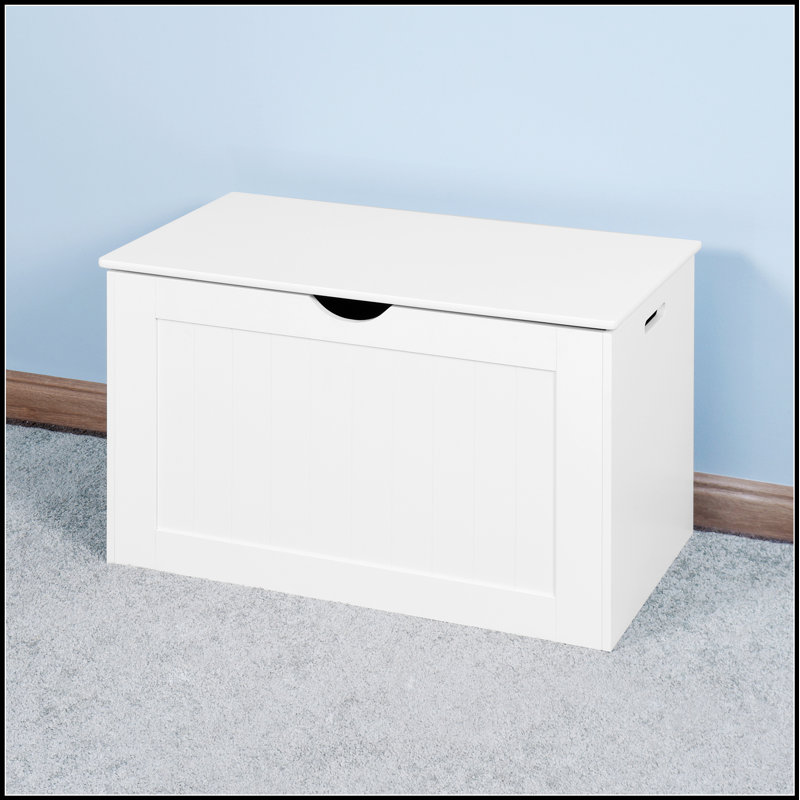 White Lift Top Entryway Storage Cabinet with 2 Safety Hinges, Wooden Toy Box for Organized and Safe Storage