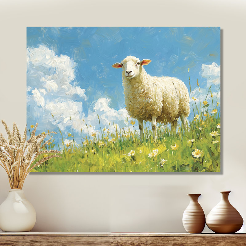 Dovenson Quiet Pasture Sheep Portrait - Sheep Wall Art, H 30 po x l 40 po, Toile tendue, Ne s’applique pas