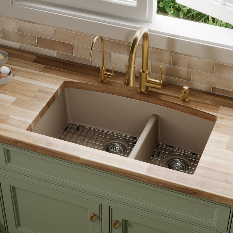 Ensemble d'évier de cuisine à double cuve 60/40 Karran Quartz 32 "X 19-1 / 2", Béton