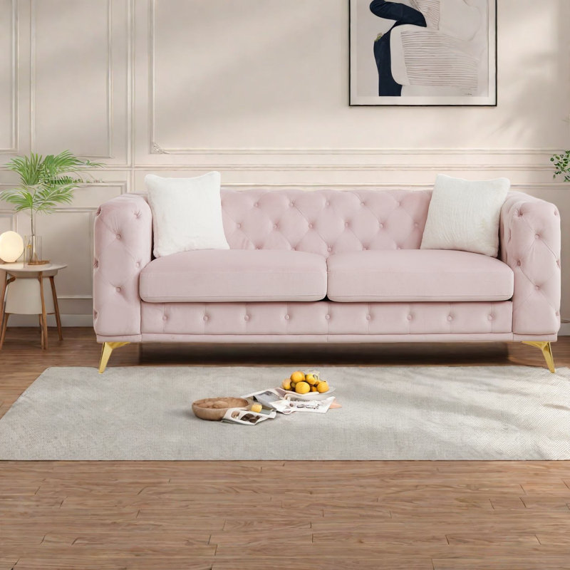 Canapés à compression, Chesterfield moderne en velours rose de 82,5 pouces pour la maison