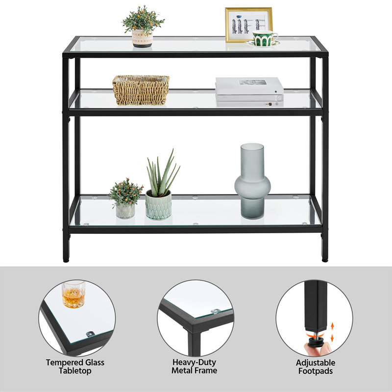 Solitro 39.5'' Glass Top Console Table, Black