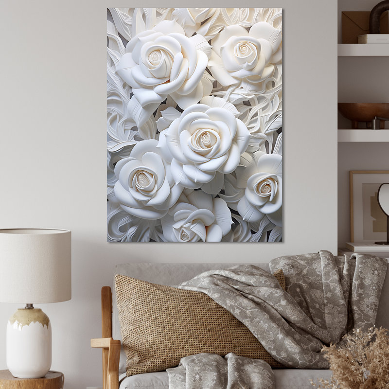 Minimalisme White Roses Passion I - Roses, impression d'art mural, Toile tendue, H 40 po x l 30 po
