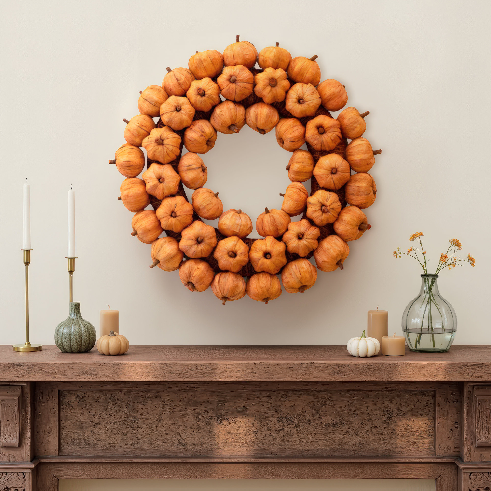 Haithem 19'' Handcrafted Faux Pumpkin & Gourds Plastic Wreath