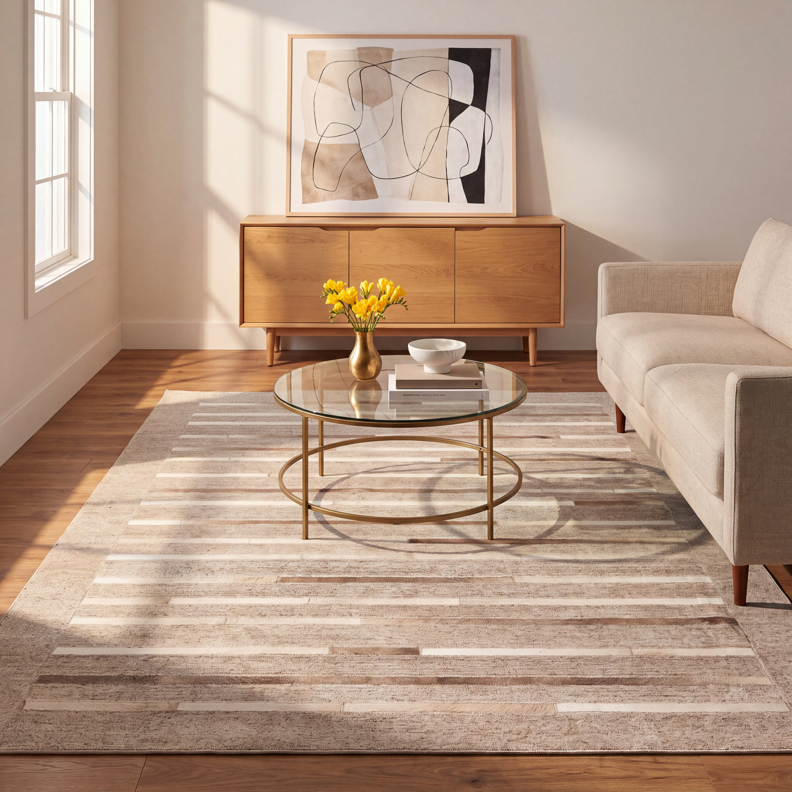 Giselle Hand-Woven Striped Cowhide Rug, Rectangle 8' x 10'