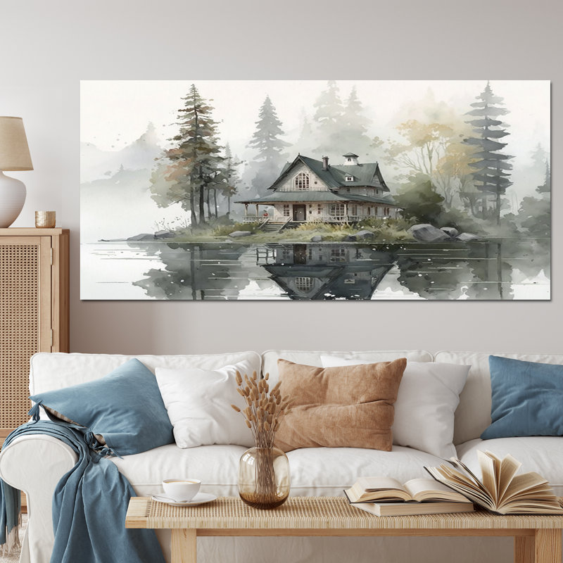 Maison de campagne au bord du lac II, 16" H x 32" W, Toile tendue
