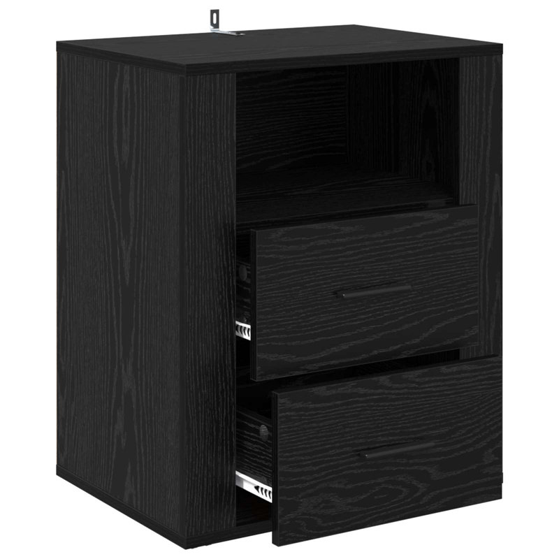 35cm W Manufactured Wood Bedside Table, Black Oak