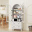 Garde-manger arqué de 71 po de hauteur, armoire de rangement Kitchens Pantry avec 2 grands tiroirs et tablettes réglables, armoire de style campagne moderne polyvalente pour la cuisine, la salle à manger, la salle de bain, blanc-1908661189