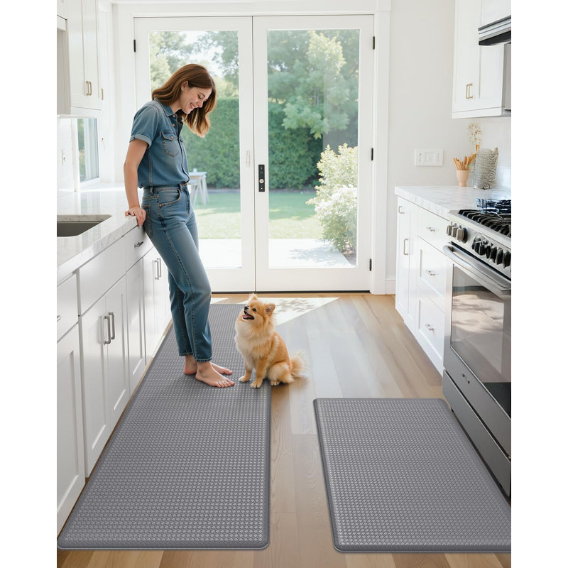 Vyolette Memory Foam Ant-Fatigue Non-Skid Kitchen Mat, Light Gray, Runner 23.6"x59" + 23.6"x 86"