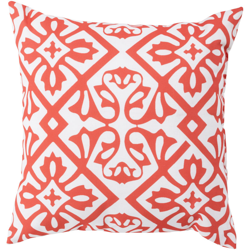Rain Geometric Outdoor Throw Pillow, 18" H x 18" W x 4" D, Coral