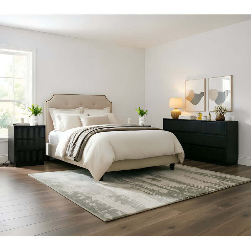 Ensemble de chambre à coucher 3 pièces, commode 9 tiroirs et 2 tables de chevet avec station de charge USB C rapide, Black