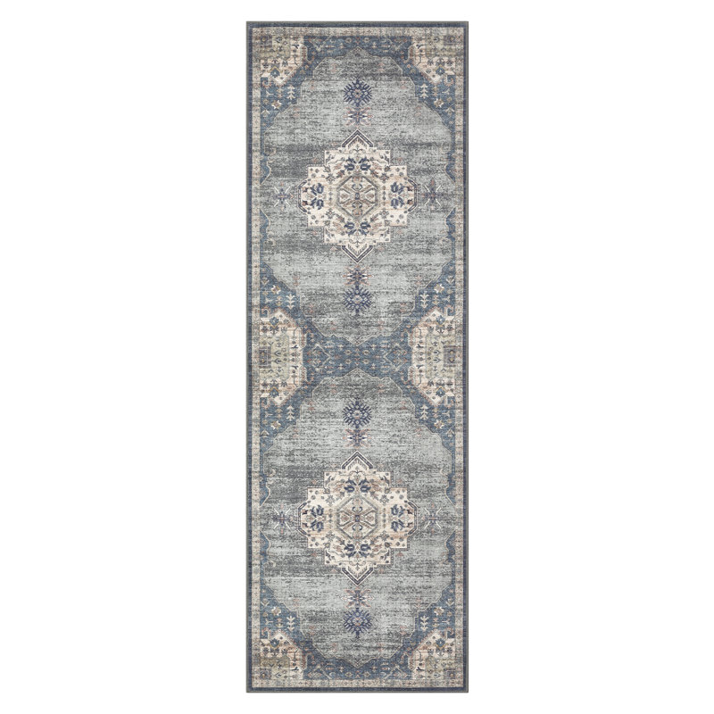 Washable Rugs for Living Room Bedroom Area Rug Boho Vintage Oriental Floral Print Rug Stain Resistant Carpet for Kitchen Laundry Non-Slip Low Pile Floor Carpet Indoor Soft Floor Mat Home Hallway Long Rug Office Apartment Decor