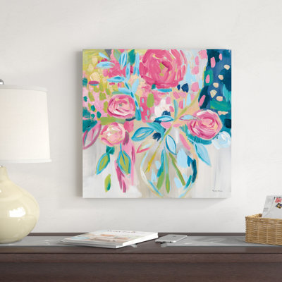 "Summer Pink Floral" by Farida Zaman Watercolor Abstract Botanicals Painting Print 