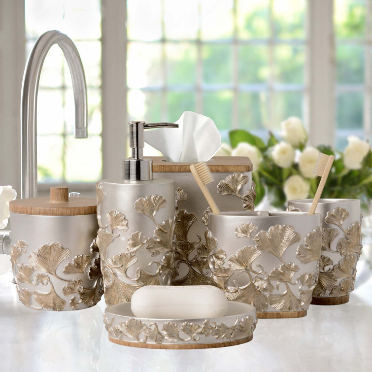  BH Home & Linen Ceramic 6-Piece Decorative Bathroom Accessories  Set. Floral Design. (Maya Aqua) : Home & Kitchen