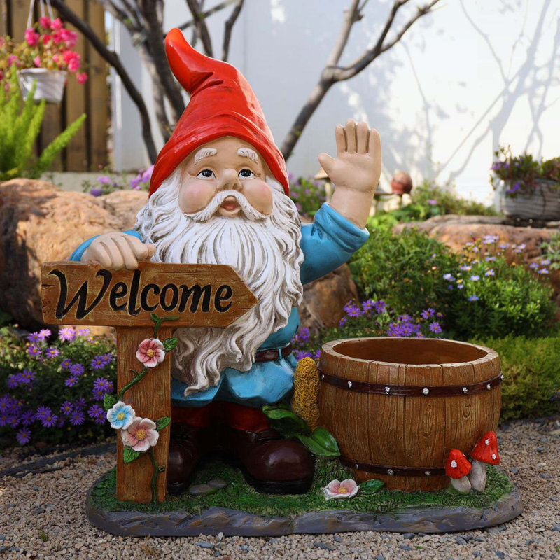 Unique Outdoor Garden Gnome Flower Pot Planter - Charming Yard Statue and Decorative Ornament