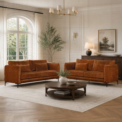 3+3 Seat Modern Chenille Upholstered Comfy Sofa for Living Room, Apartment with Sturdy Metal Legs