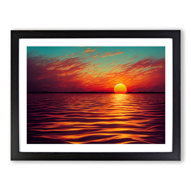 Hopeful Ocean Sunset - Single Picture Frame Print, Black, 25cm H x 34cm W x 2cm D