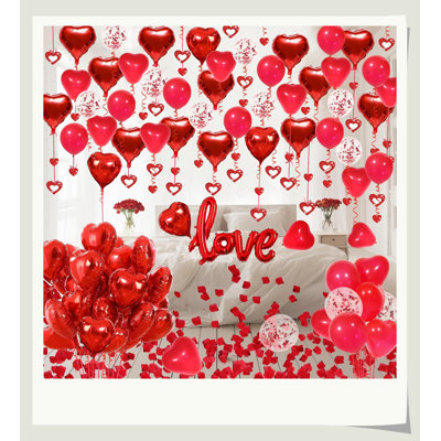 Hikma 42 po rouge AMOUR ballon + 1000 pétales de rose, ensemble de décoration de la Saint-Valentin, ballons en latex cœur, décoration de fête d'anniversaire de mariage romantique