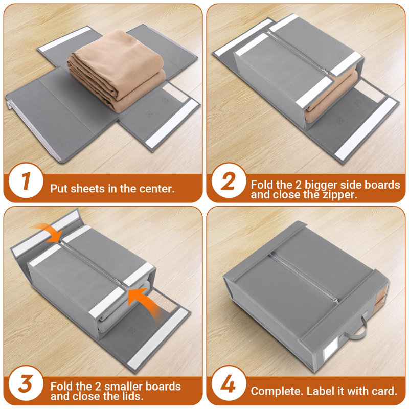 Sturdy Foldable Storage Box With Window And Label, 4 Pieces, Grey