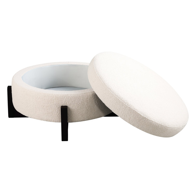 Rond beige avec rangement, pieds rabattables en chêne, siège souple moyen, accoudoirs carrés, matériau principal de conception américaine, dossier rembourré,