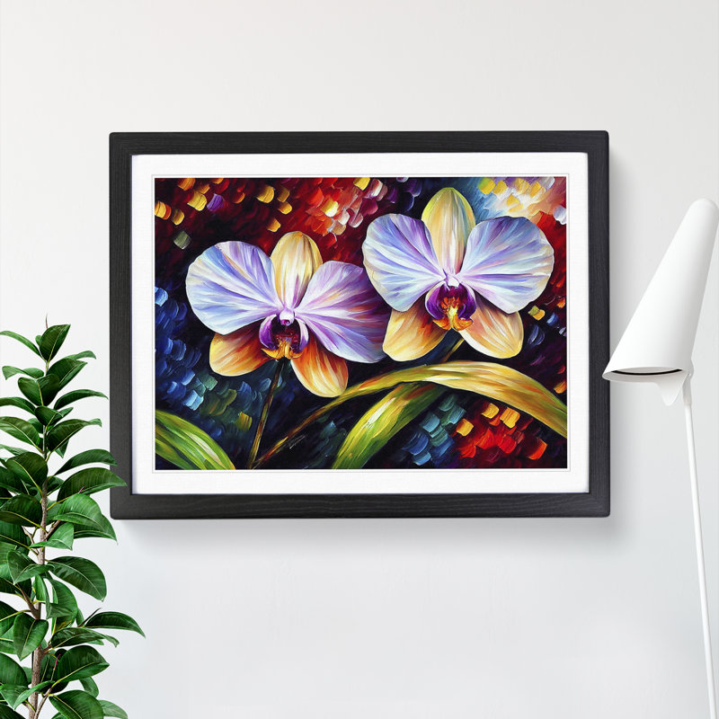 Orchid Flower Painting Vol.1 Abstract 1 Piece Single Picture Frame Wall Art, 34cm H x 46cm W, Black